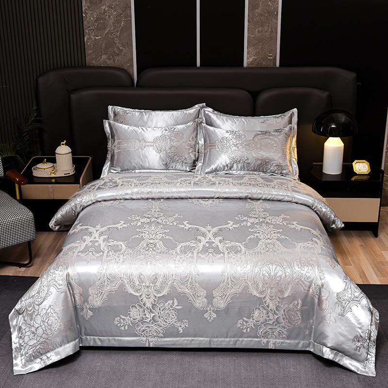 New 4Pcs European Satin Jacquard Bedding Set Four Season Universal Skin Friendly Cozy Duvet Set Double Couple Size Bedclothes