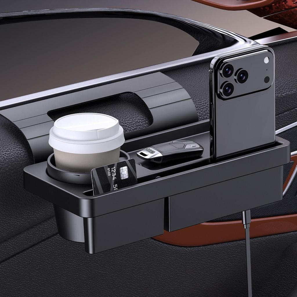 Car Door Mounted Storage Tray Water Cup Storage Box Multifunctional Car Window Tray Automotive Interior Organization Accessories