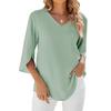 2024 Spring/Summer Solid Color V-Neck Medium Sleeve Loose Chiffon Blouse for Women