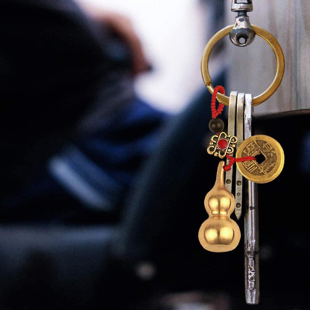 Exquisite Wu Lou Keyring Lucky Gourd Keychain with Feng Shui Coin Car for Key Ri