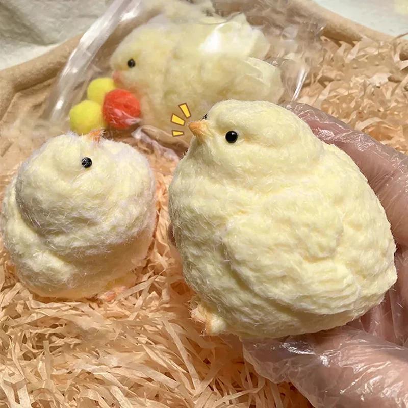 Non-Toxic Squishy Chicken Kawaii Silicone Flocked Yellow Chicken Soft Relief Squeeze Toy Stress Relief Squishy Toy Cute Fidget Toy