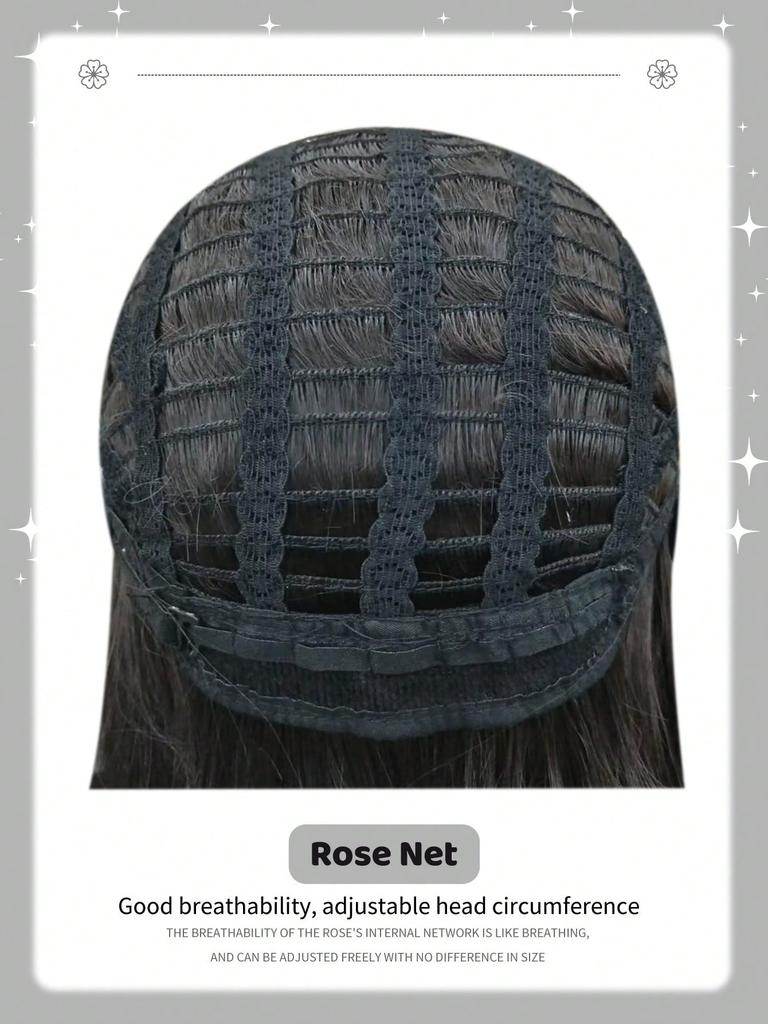 Ashely Black Brown Synthetic Heat-Resistant Straight Hair Wigs with Bangs Suitable for Daily Use Natural and Realistic False Wig