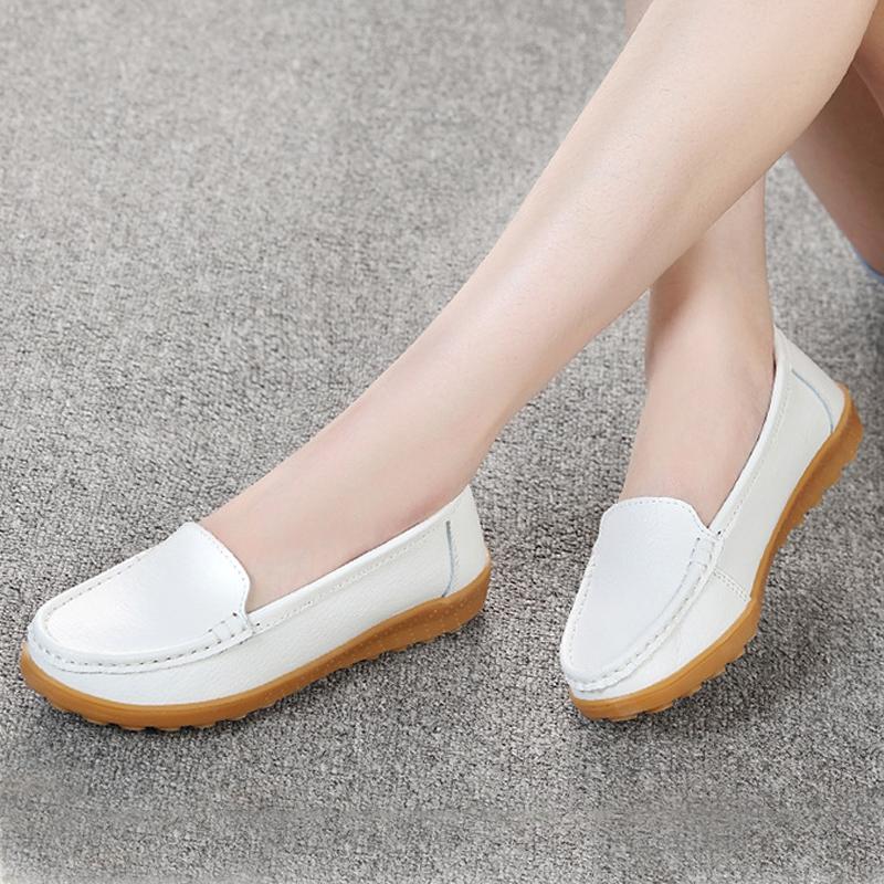 Plokšti Batai Moteriški Lengvi Minkšti Patogūs Moteriški Loaferiai Temperamento Kvėpavimo Vienspalviai Natūralios Odos Laisvalaikio Batai Moterims