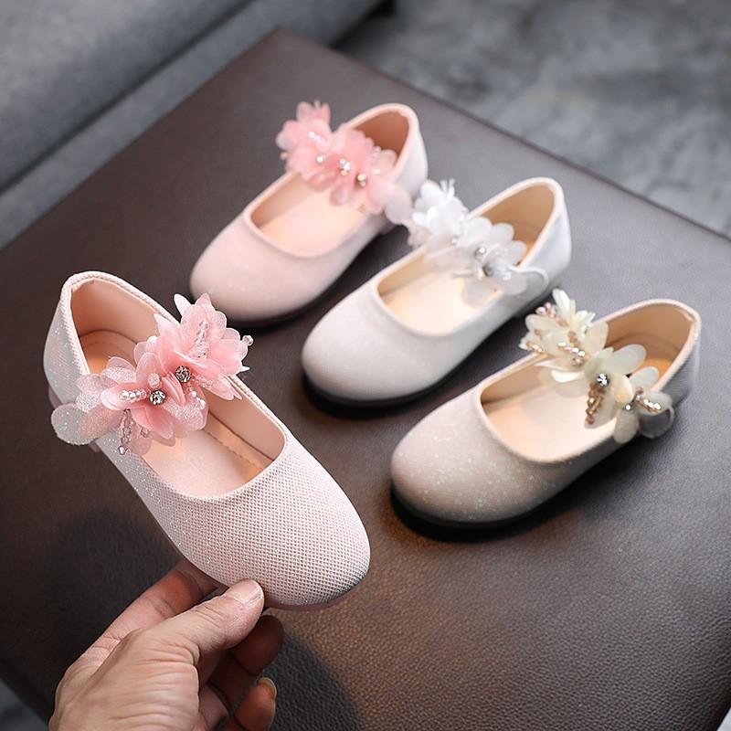 Fashion Children's Beaded Small Flower Leather Shoes Girls Princess Shoes Small And Medium Children Crystal Soft Bottom Dance Shoes