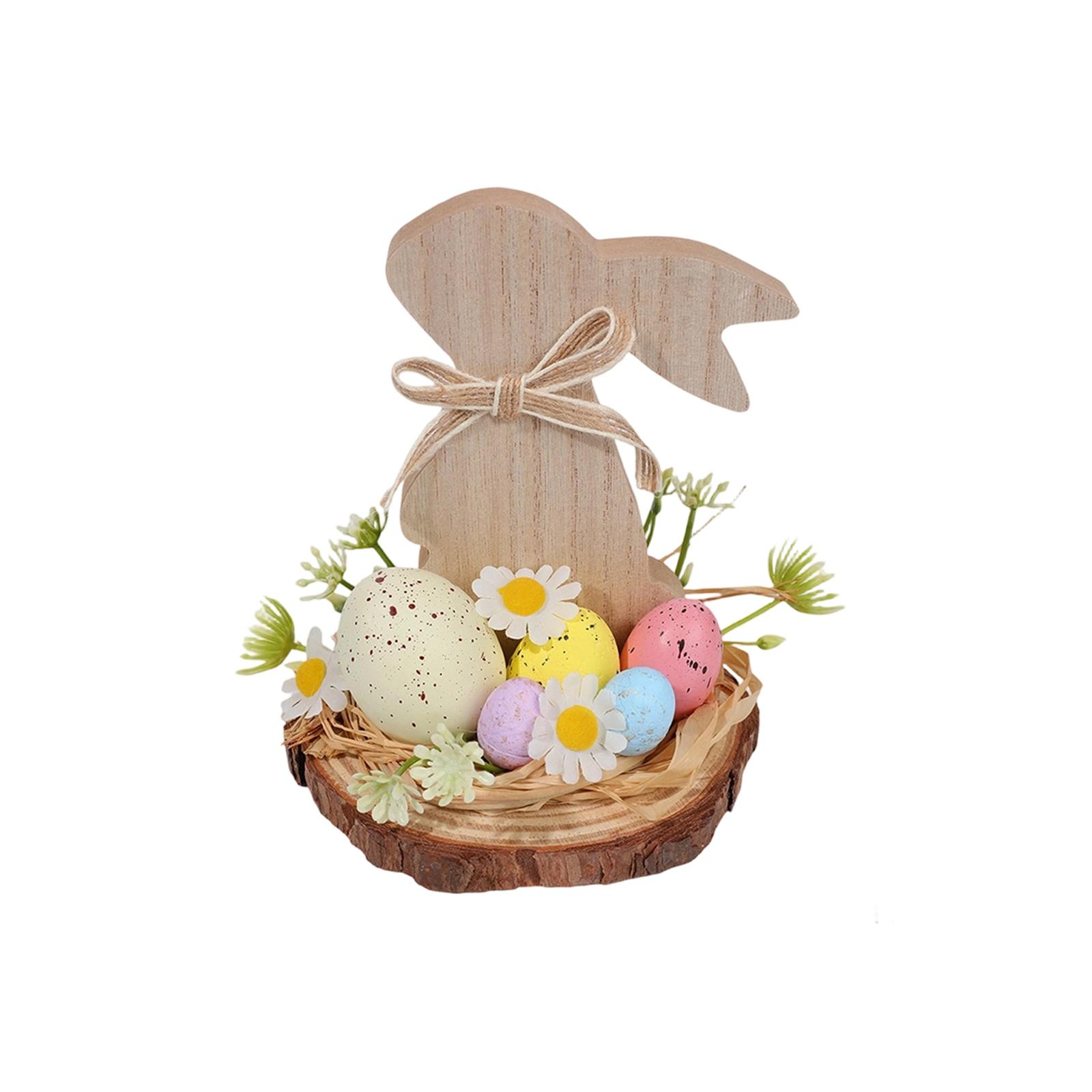 

Easter Bunny Table Decorations 5.9inch Round Wooden Plaque With Easter Eggs And Daisies Rustic Rabbits Silhouette Sign Desktop Ornament For Home
