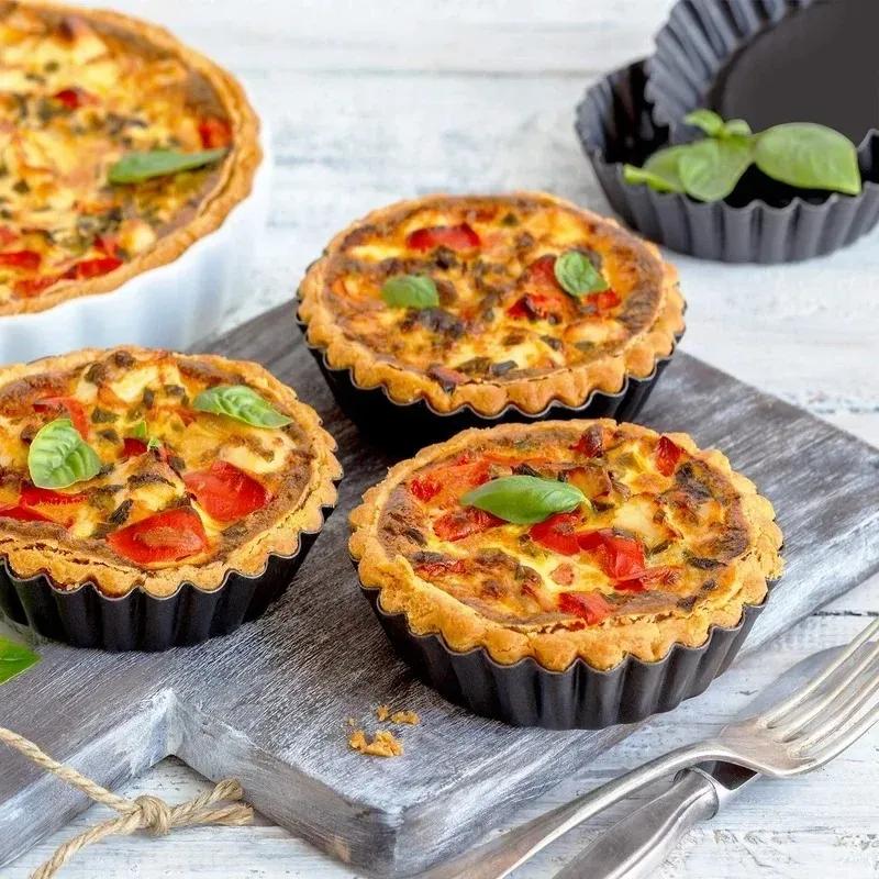 2025 Non-Stick Tart Quiche Flan Pan Molds Round 4 Inch Carbon Steel Cake Baking Form with Removable Bottom Bakeware Tools Bread Panfor 4 Inch Cake Mol
