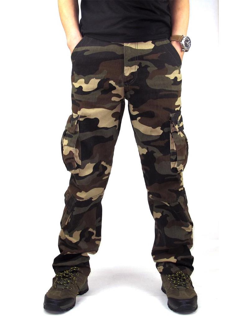 Herren Armygrün Camouflage Lässige Weite Gerade Hose - Übergröße Outdoor Sport Overalls
