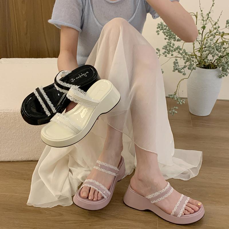 Summer Platform Wedges Heel Women Slippers Concise Dress Street Style Slides Ladies Outdoor Sandalias