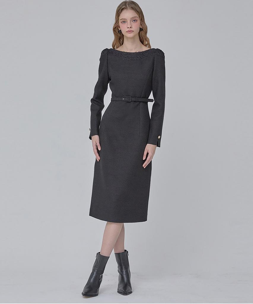 Julie And Kara 24 Fw Collar 105 Dear Holly Tweed Dress Black