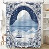 Elegant Navy Blue Moonlight Mountains Flower Bath Rug Shower Curtain Decorative Waterproof Bathroom Fabric Navy Blue Floral