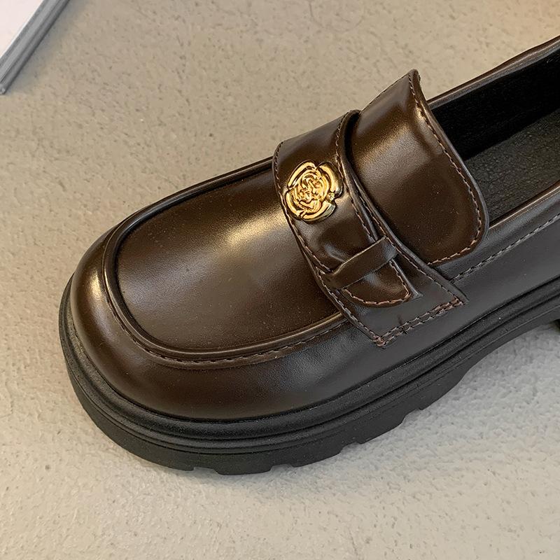 Camellia brown loafer small leather shoes 22 new spring and autumn thick-soled beautiful British style Mary