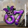 Glittering Purple & Green Mardi Gras 67 Number-Shaped Ornaments - Acrylic Carnival Masks Pendants, Drops & Finials Suitable for Christmas, Graduation