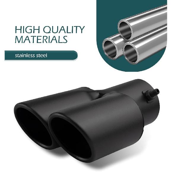 Car Exhaust Pipe, Stainless Steel Straight Inlet Double Outlet Tailpipe with Bolts, Durable 2.5" Bevel Port Exhaust Tip, Universal Modification