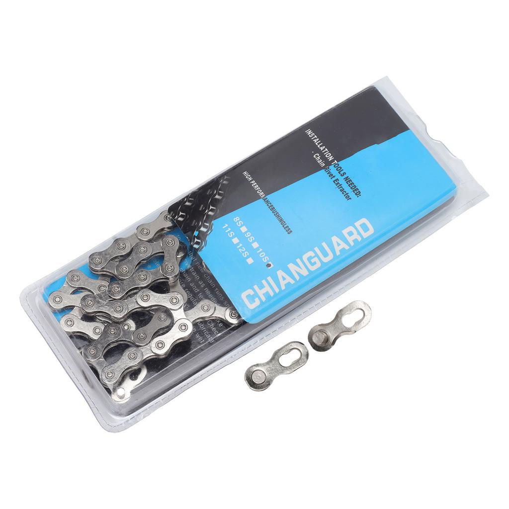 Mountain Bike Chain with 2 Link 10 Speeds 116 Link Adjustable Strong Impact Resistance Silver Bike Chain for Road Bike