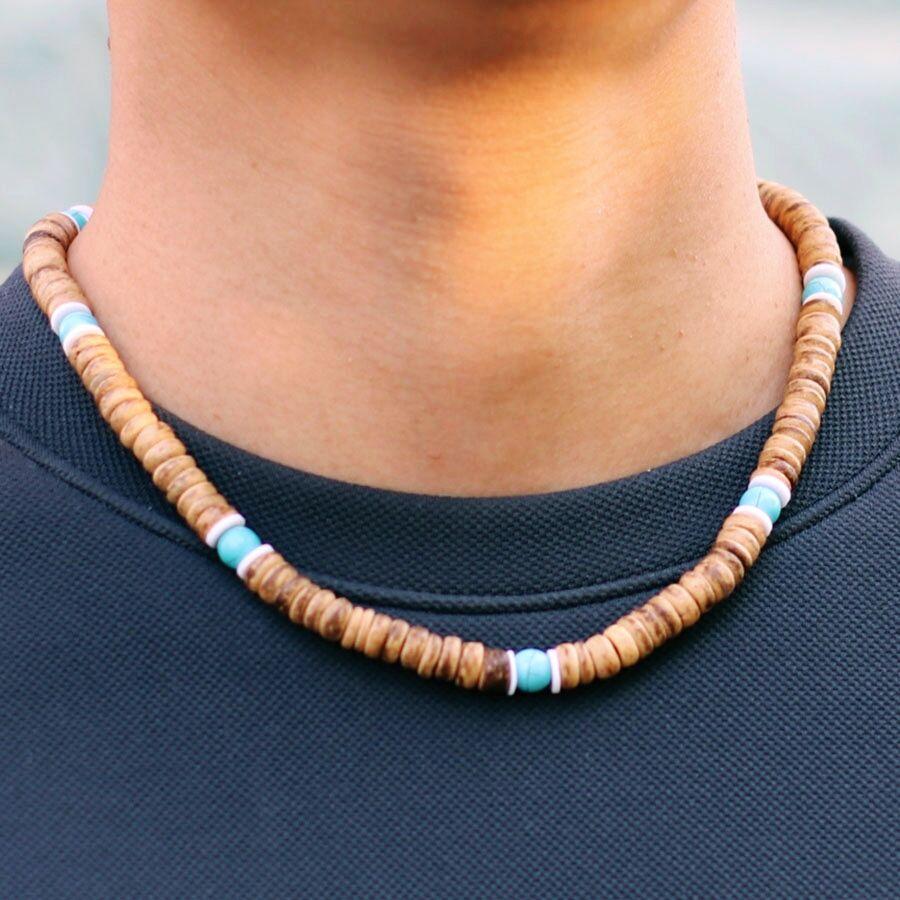 Módní pánský náhrdelník Přírodní kokosová skořápka Dřevěný límec 19 palců Choker Colar Tygří oko Howlitový kámen Collana Dárek pro něj