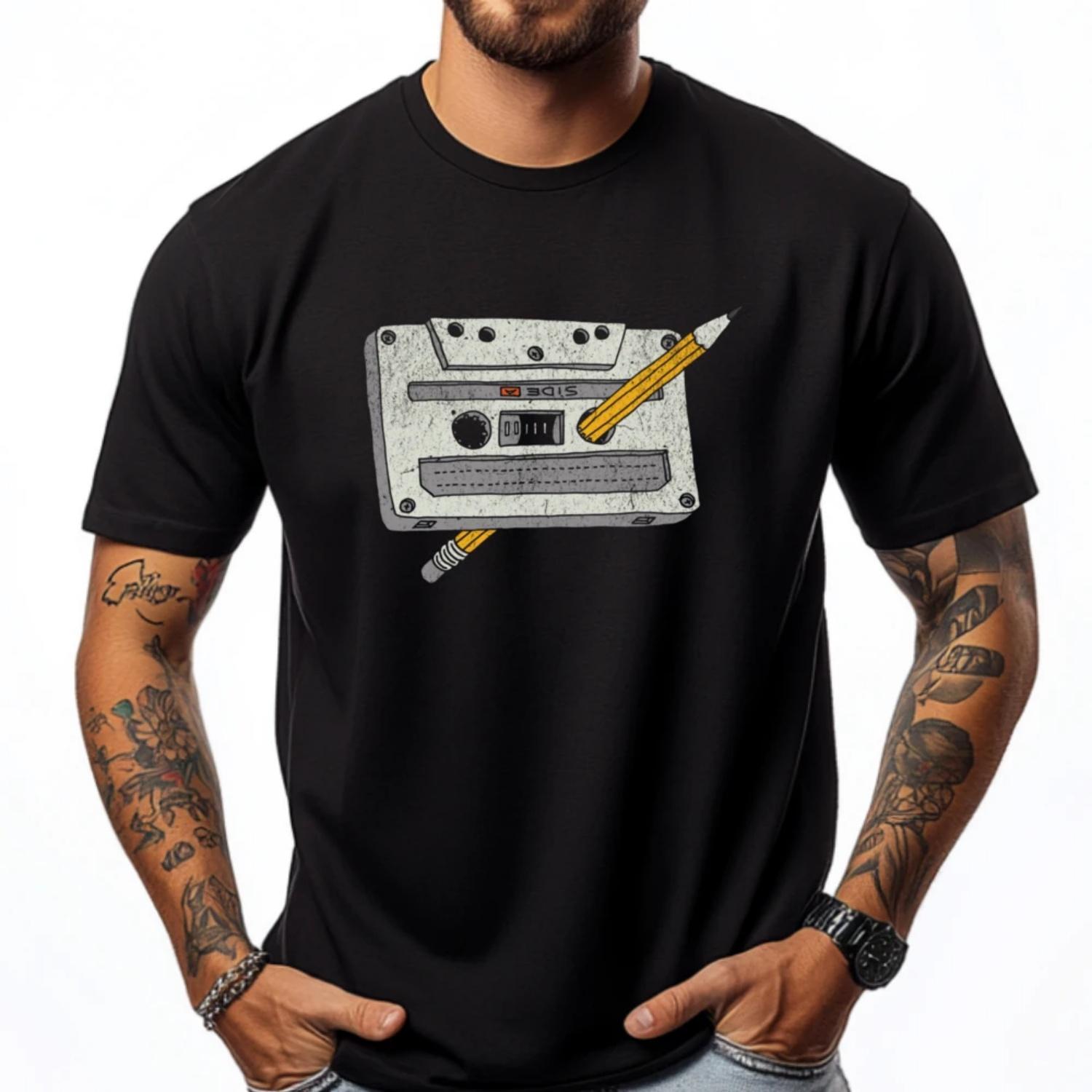 

Record Music Radio Cassette Recorder Cassette Funny T Shirts Man Clothes Japan Style Anime T Shirts Christmas Shirt S чёрный
