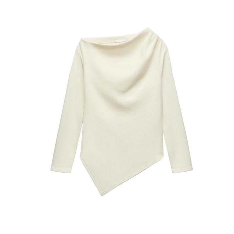 Spring New Women's Clothing Fashion Style off-Neck Multi-Color Selection Asymmetric Soft Long Sleeves Sweatshirt 4813842