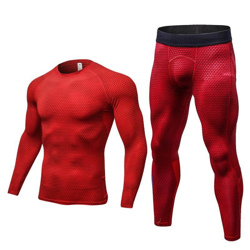 Mens Quick-Dry Compression Gym Set Long Sleeve Top Full-Length Pants Fitness Running Training