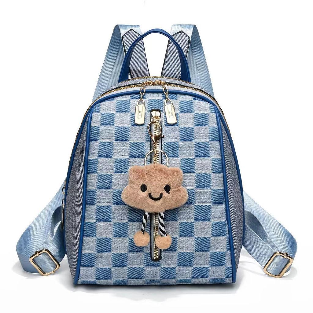 Stylish Plaid Pattern Backpack Large Capacity Lightweight Pu Material For Students