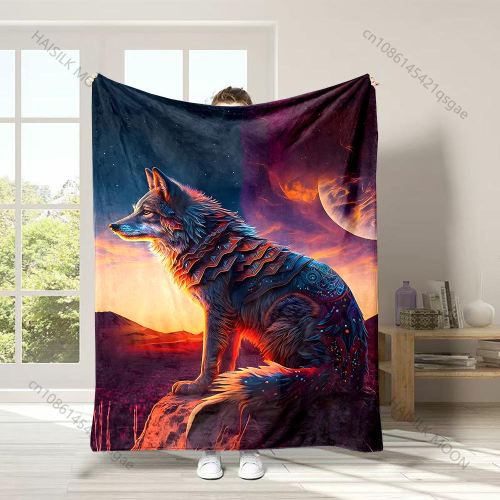 

1PC Fantasy wolf starry sky moon Print Adult Children Warm Blankets Home Travel Car Soft Comfortable Suitable for all seasons 75x100cm