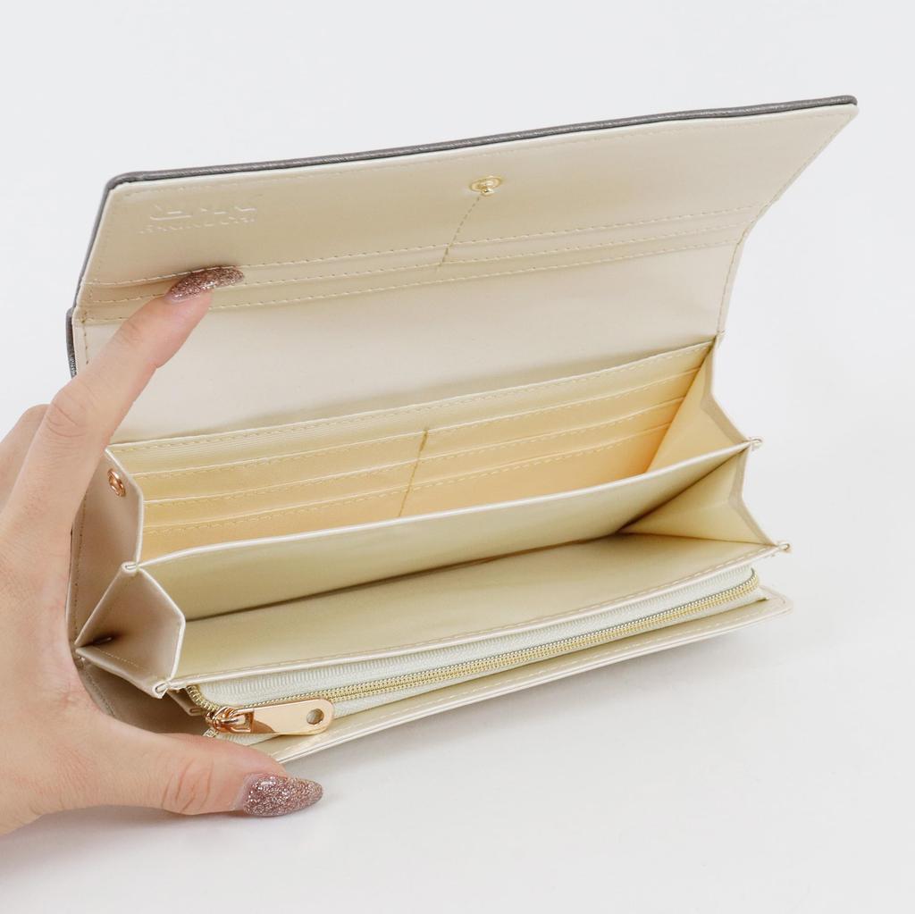 Ryoko Kikuchi Langes großes Portemonnaie mit Kartenfach achteckig Feng Shui Marke Damen Geldbörse, Fassungsvermögen, Etui, Glatt, Brosche, Glücksbringend, (Gold)