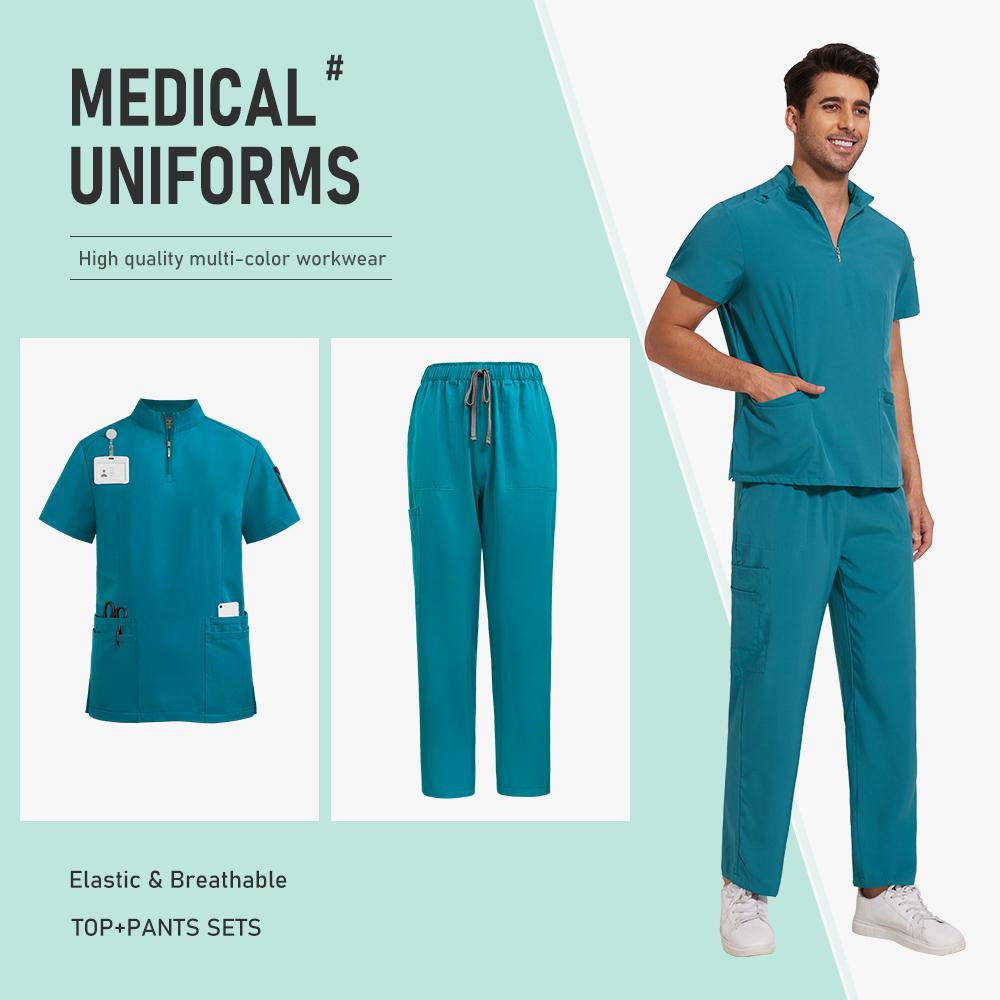 Schwarze Scrub Uniform Krankenschwester Krankenhaus Herren Medizinische Uniformen Scrubs Pflege Set Klinik Spa und Kosmetikstudio Damen Scrub Set