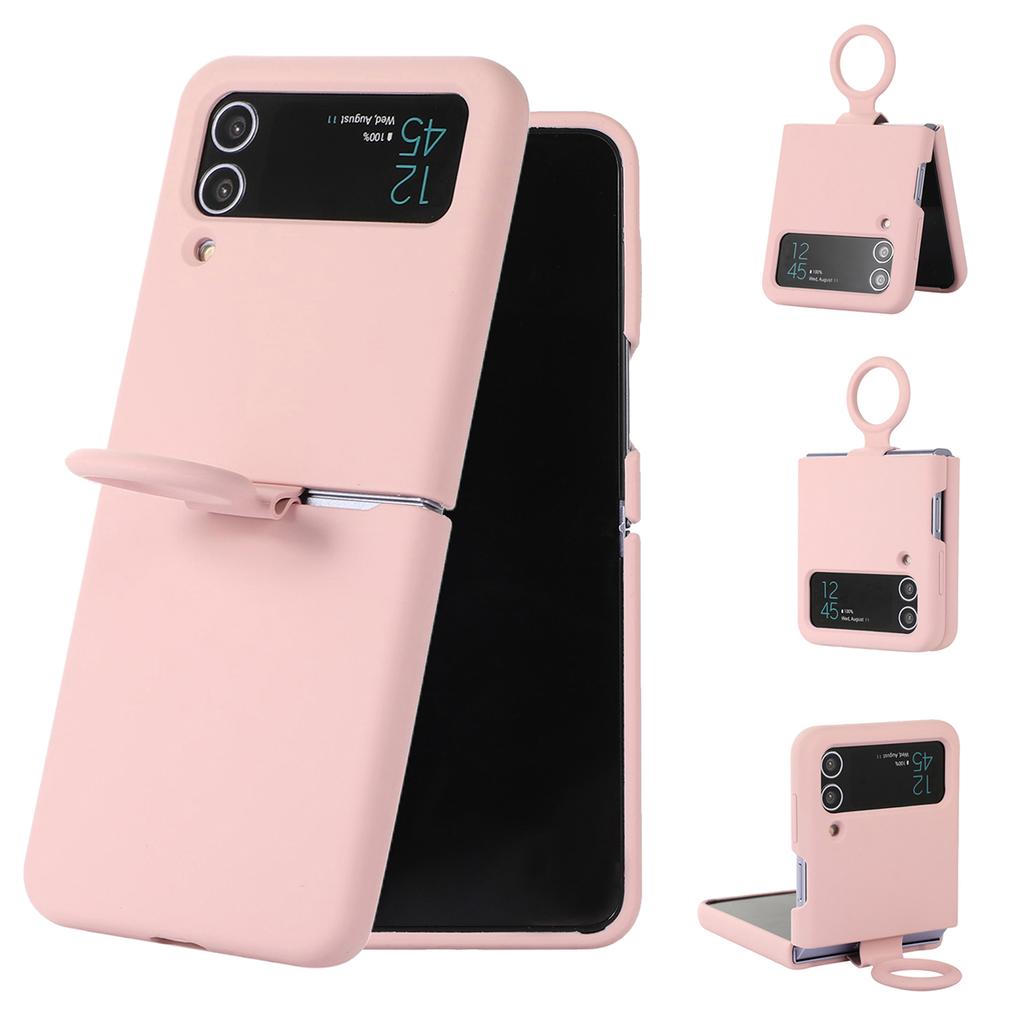 Tekutý silikonový jednobarevný skládací kryt s kroužkem pro Samsung Galaxy Z Flip 4 3 Flip4 Flip3 Nárazuvzdorná ochrana Měkký kryt