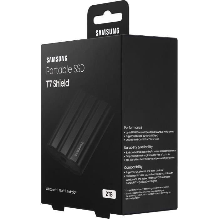 Samsung ssd externe t7 shield noir 2 to mu-pe2t0s/eu