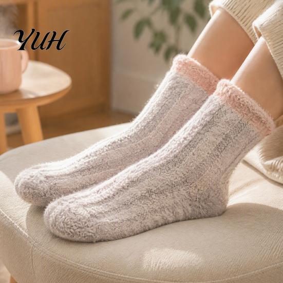 Winter Floor Socks for Home Thickened Plush Women, Soft Coral Fleece Slipper with Extra Thick Velvet Towel Bottom Cushioning, Thermal Autumn