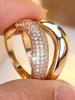 Female White Zircon Stone Engagement Ring Set Vintage Gold Color Bridal Wedding Bands Party Jewelry For Women