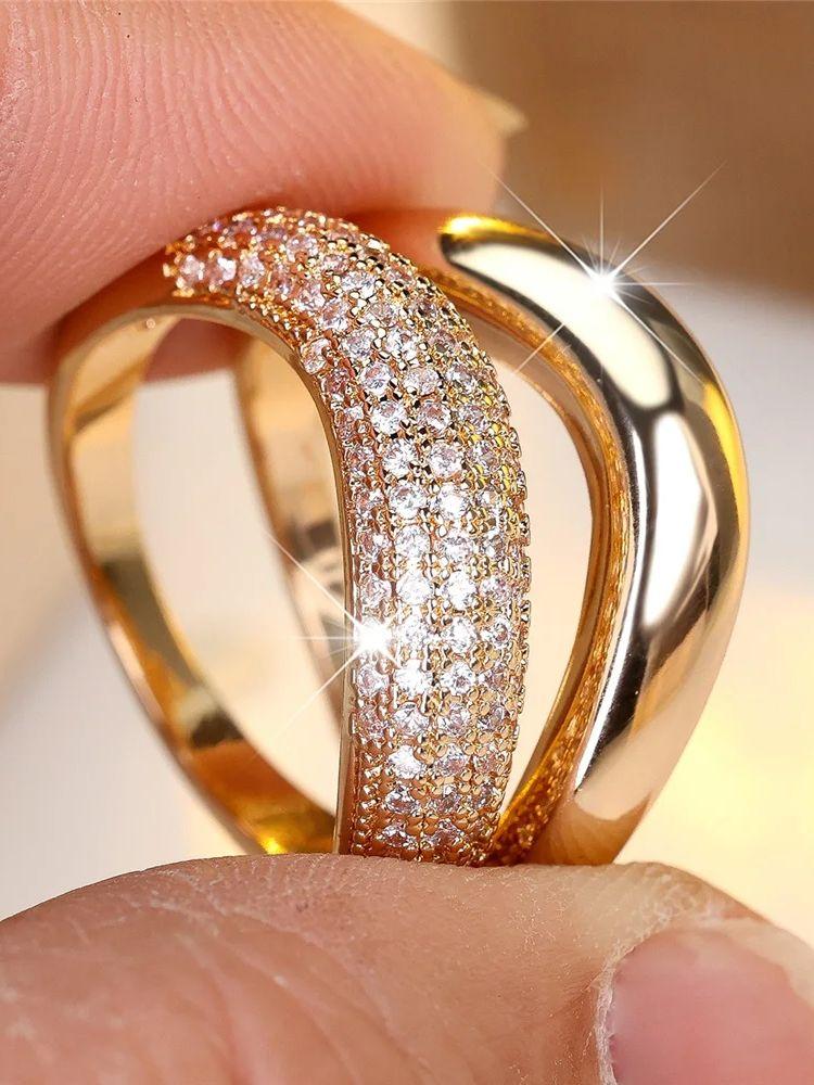 Female White Zircon Stone Engagement Ring Set Vintage Gold Color Bridal Wedding Bands Party Jewelry For Women