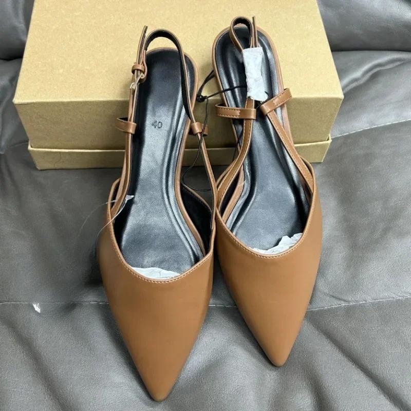 

Designer Fashion Pointed Toe Women s Flats Autumn Elegant Dress Slingbacks Shallow Big Size Comfortable Luxury Ladies Shoes 38 коричневый