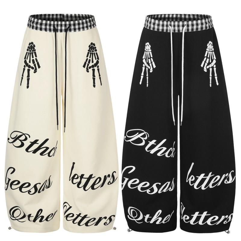 Mens Casual Loose Fit Sweatpants Skull Hand Print Street Style Trousers