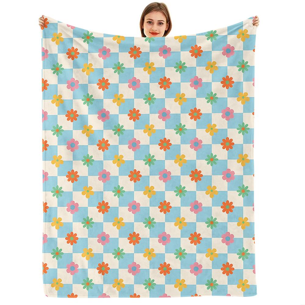 Pastel Purple Watercolor Floral Anime Cartoon Flannel Blanket Soft Warm Throw for Bedroom Sofa Car Kids Holiday Gift