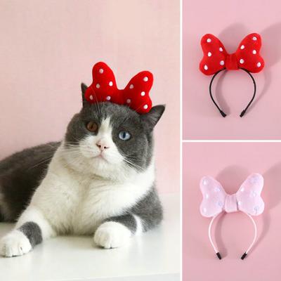 Pet Headband Contrast Color Big Bow-knot Dot Print Elastic Anti-slip Dress Up