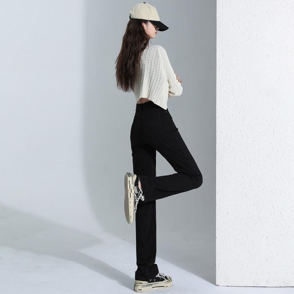 Trendy straight jeans women's spring and autumn new high waist high and thin loose drape floor jeans