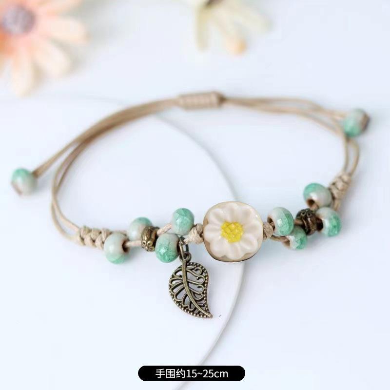 Retro Stone Flower Bracelet Female Jingdezhen Handmade Jewelry Woven Ceramic Pinched Flower Bracelet