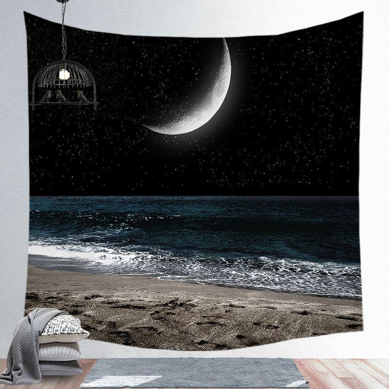 Starry Night Tapestry Mountain Moon Star Black Tapestry Psychedelic Witch Wall Hanging Bedroom Living Room Decoration Aesthetics
