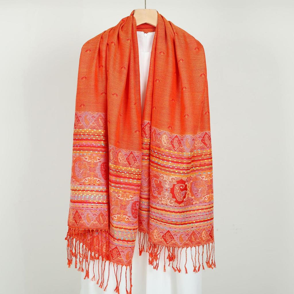 Scarf Spring and Autumn Jacquard Long Scarf Women's Summer Air Conditioning Fringed Shawl Cashew Nut Scarf Scarf