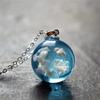 Chic Transparent Resin Rould Ball Moon Women Blue Sky White Cloud Chain Pendant Necklace, Earrings Jewelry Set Gifts for Girl