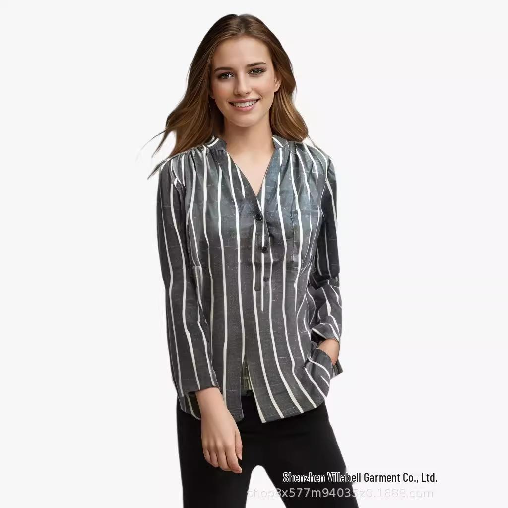 Women's Simple Fashion Printed Striped Loose Shirt