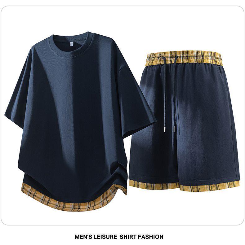 Men's High-End Trendy Color-Block Breathable Casual Two-Piece Set