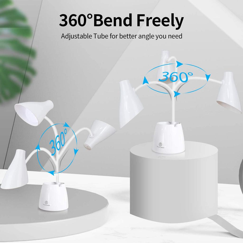 LED Rechargeable Touch Dimmable Desk Lamp with Flexible Neck and Pen Holder for Office Study Bedroom Lighting