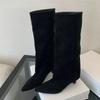 Long Boots Women Pointed Toe Heeled Shoes Suede Designer Women Winter Boots 2025 New Knee High Chelsea Botas Para Mujer