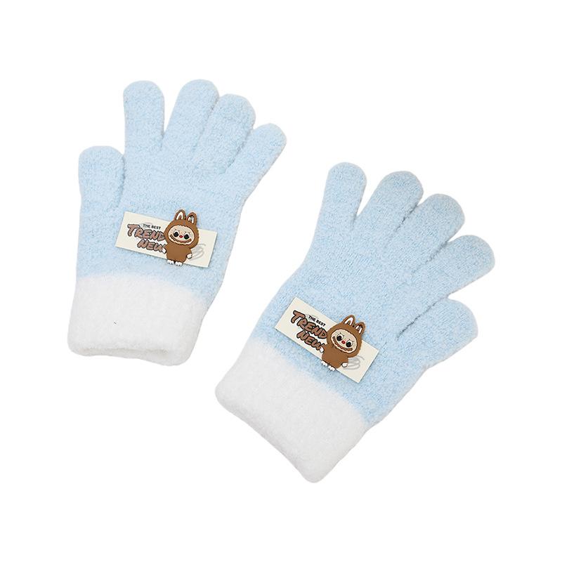 Winter Kinderhandschuhe Cartoon Bestickt Stoffetikett Labu Fünffingerhandschuhe Warm und Kältefest Baby Fingerhandschuhe