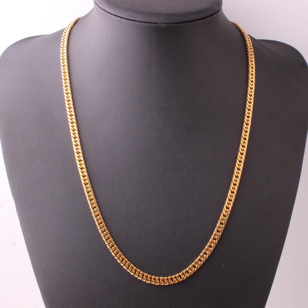 Gold Titanium Steel Chain Necklace and Bracelet Set with Multiple Sizes (50-60cm, 18-21cm)