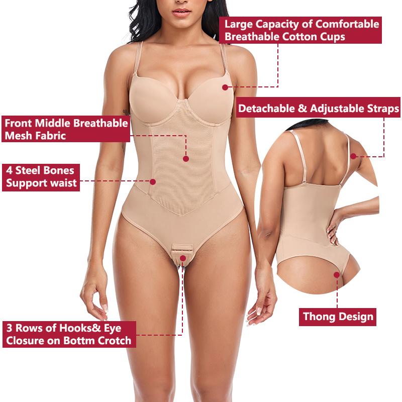 Damskie bezszwowe stringi, body modelujące brzuch, gorset modelujący sylwetkę, niewidoczna bielizna wyszczuplająca z usztywnianym biustonoszem