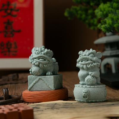 Chinesisch-Chic Feng Shui Erwachender Löwe Steinfiguren Tee-Haustier Kleine Ornamente Blumentopf Landschaftsdekoration Kreativ Glückverheißend