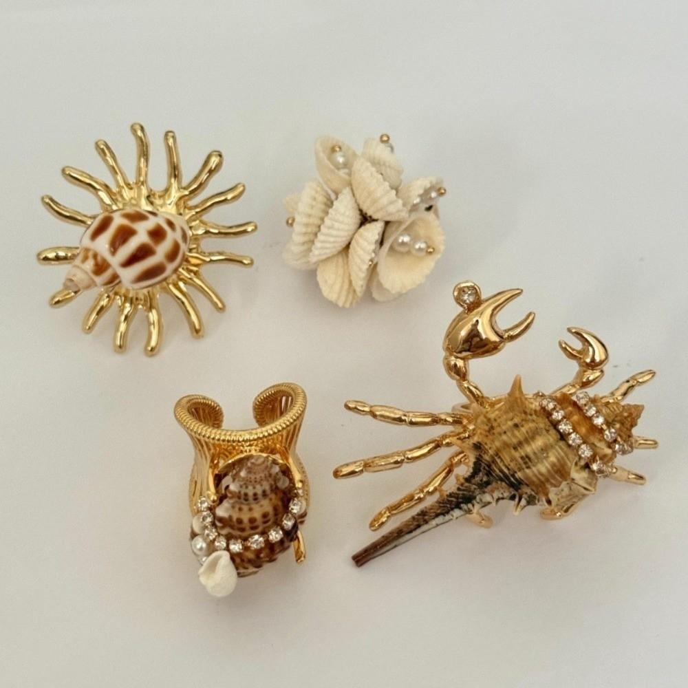 Adjustable Open Band Hermit Crab Statement Ring Conch Shell Wrap Ring  Music Festival Outfit