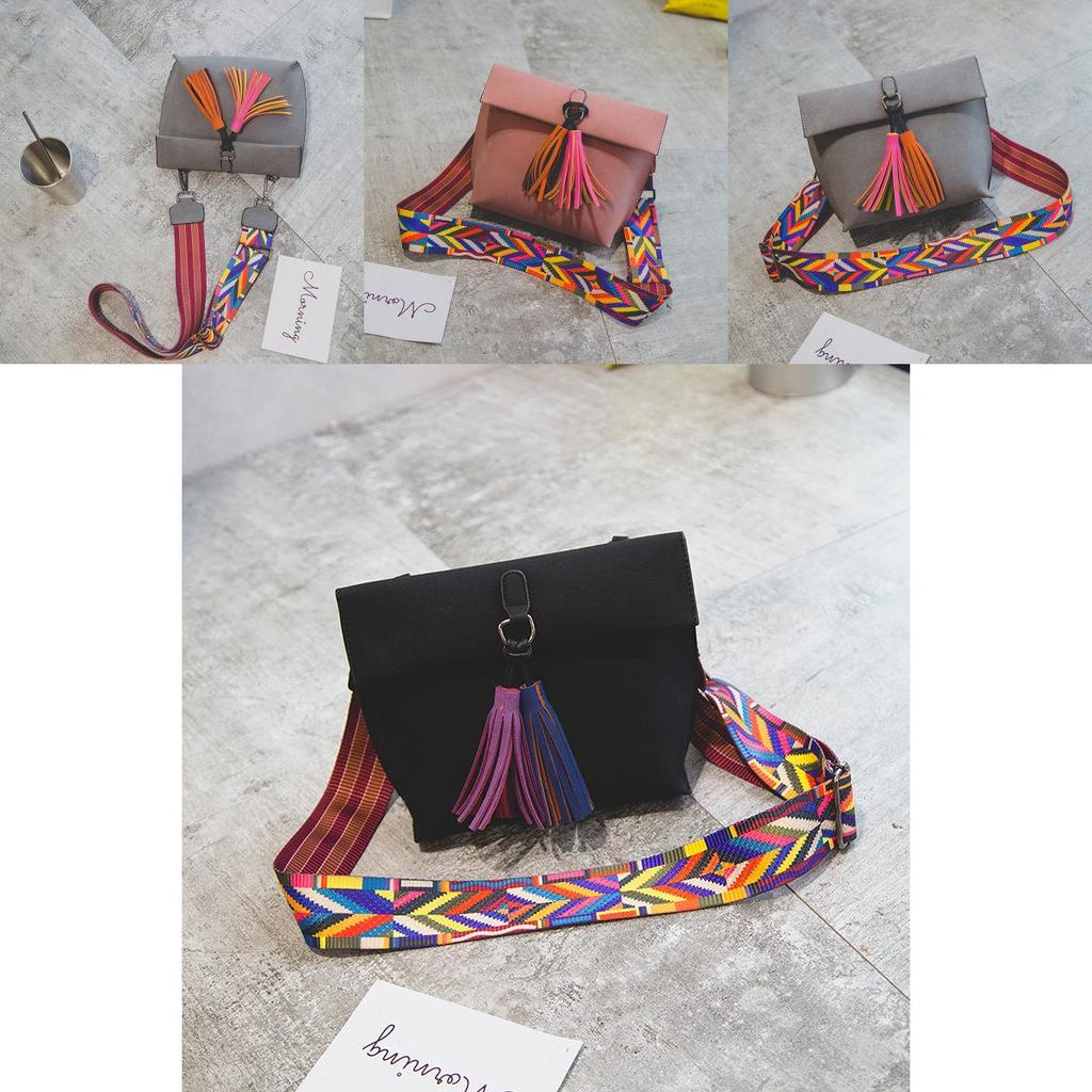Chic Frosted Small Bread Color Straps Tassel Women's Shoulder Bag For Everyday Use